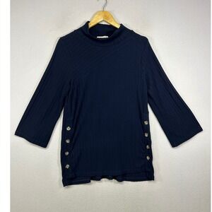 Coastal Saturday/Sunday Anthropologie Womens Medium Navy Ribbed Mock Neck Top